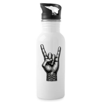 Rock on Hand with Devils Horns - Water bottle with straw - white - Right