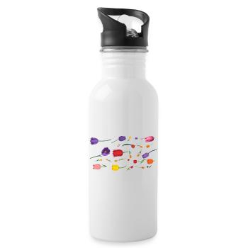 Blumen Frühling Tulpen - Trinkflasche mit integriertem Trinkhalm - Weiß - Rechts