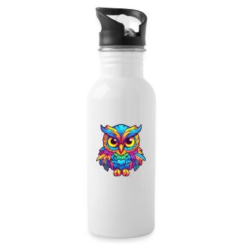 Eule Buntes Aquarell Cartoon Kawaii Tier - Trinkflasche mit integriertem Trinkhalm - Weiß - Rechts