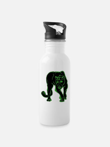 Panther - Trinkflasche mit integriertem Trinkhalm - Weiß