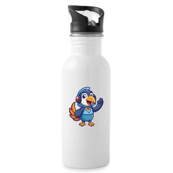 Toucan Funny Cartoon Character Musique de casque - Gourde avec paille intégrée - blanc - Droite