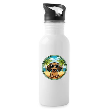 Miniatur Dackel Hund Rasse Cartoon Sonnenbrille - Trinkflasche mit integriertem Trinkhalm - Weiß - Rechts