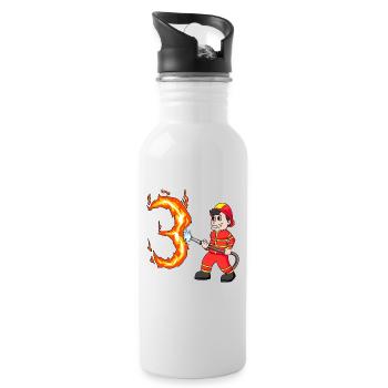 3. Geburtstag 3 Jahre Feuerwehr Geschenk - Trinkflasche mit integriertem Trinkhalm - Weiß - Rechts