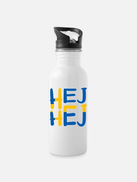 HEJ HEJ SCHWEDEN - Trinkflasche mit integriertem Trinkhalm - Weiß