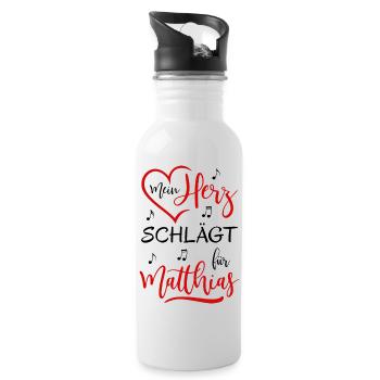 Mein Herz schlägt für Matthias - Trinkflasche mit integriertem Trinkhalm - Weiß - Rechts