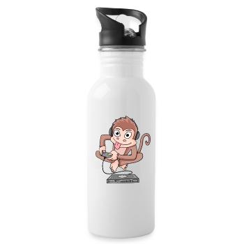 Affe spielt Videospiele - Trinkflasche mit integriertem Trinkhalm - Weiß - Rechts