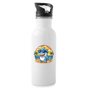 Shark Funny Cartoon Summer Beach Sunglasses - Water bottle with straw - white - Right