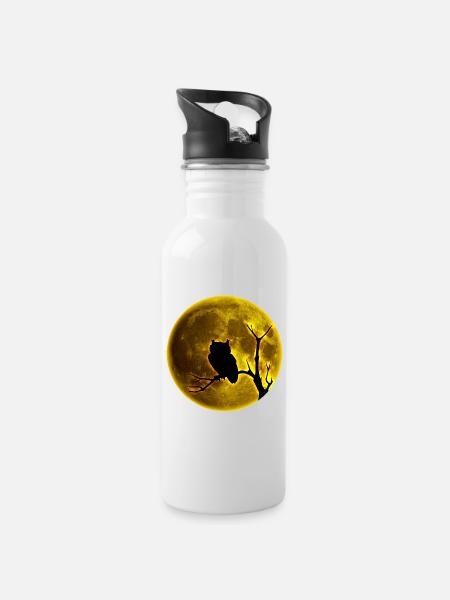 Eule - Trinkflasche mit integriertem Trinkhalm - Weiß