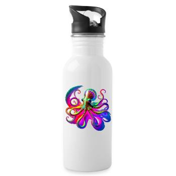 Psychedelic Neon Octopus - Water bottle with straw - white - Right