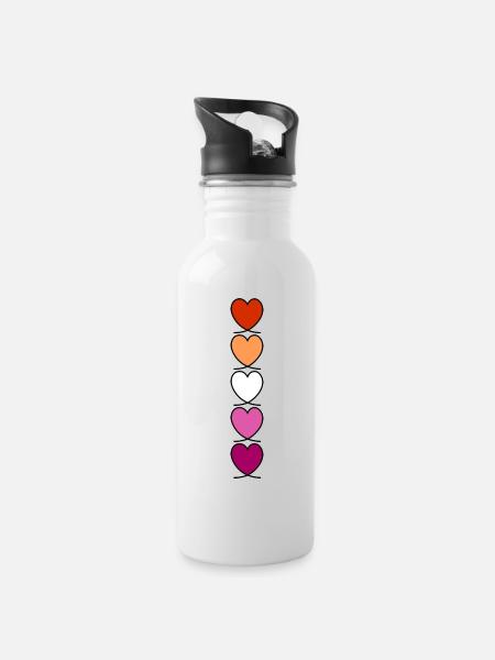 Lesbe Lesben Lesbisch Herzen - Trinkflasche mit integriertem Trinkhalm - Weiß
