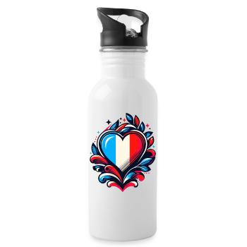 Heart French Flag - Water bottle with straw - white - Right