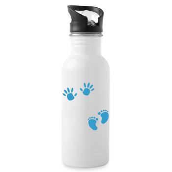 Pregnancy footprint hand boy baby belly - Water bottle with straw - white - Right