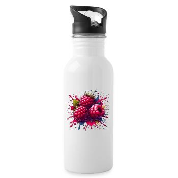 Himbeeren-Farbexplosion - Trinkflasche mit integriertem Trinkhalm - Weiß - Rechts