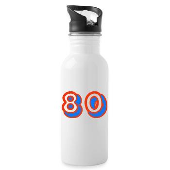 80. 80 YEARS. 80th ANNIVERSARY. 80TH BIRTHDAY. - Water bottle with straw - white - Right