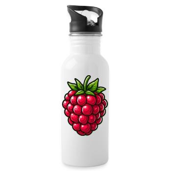 Himbeere, Obst - Trinkflasche mit integriertem Trinkhalm - Weiß - Rechts