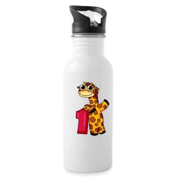 1. Geburtstag Giraffe 1.Klasse Geschenk - Trinkflasche mit integriertem Trinkhalm - Weiß - Rechts