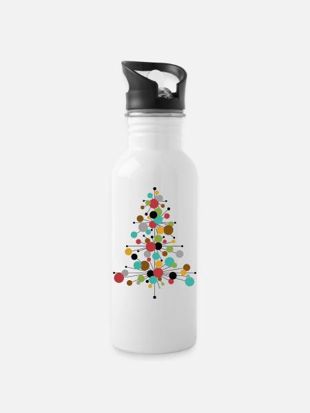 Merry Christmas Tree Mid century modern - Trinkflasche mit integriertem Trinkhalm - Weiß