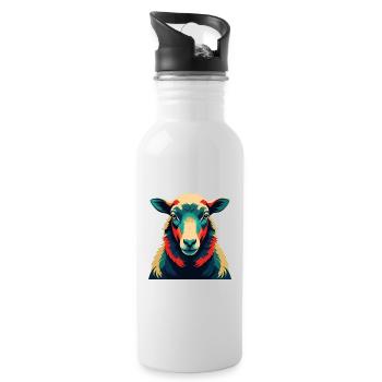 Schaf Cartoon Figur Buntes Haustier Tier - Trinkflasche mit integriertem Trinkhalm - Weiß - Rechts