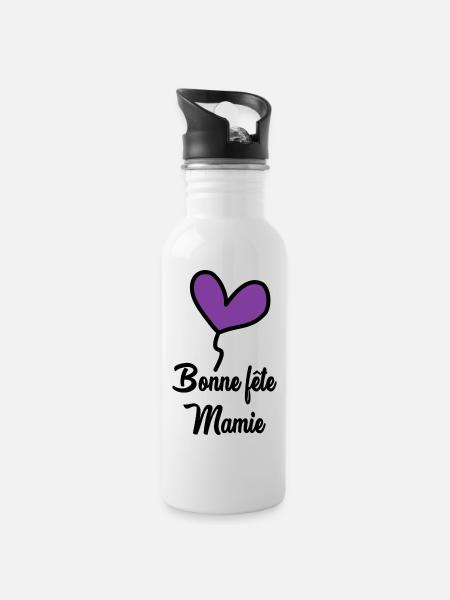 MAMIE. GRAND-MERE. FÊTE DES MÈRES - Gourde avec paille intégrée - blanc