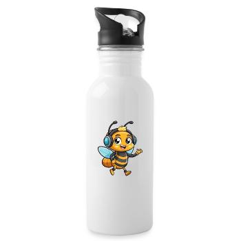 Biene Lustige Zeichentrickfigur Kopfhörer Musik - Trinkflasche mit integriertem Trinkhalm - Weiß - Rechts