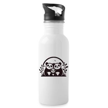 Pandas Family - 2 Eltern, 1 Kind - Trinkflasche mit integriertem Trinkhalm - Weiß - Rechts