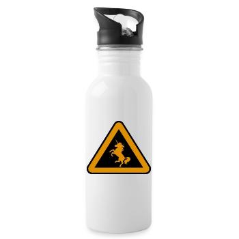 Achtung Einhorn, Gefahr - Trinkflasche mit integriertem Trinkhalm - Weiß - Rechts