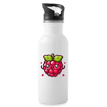 Liebe Himbeere - Trinkflasche mit integriertem Trinkhalm - Weiß - Rechts