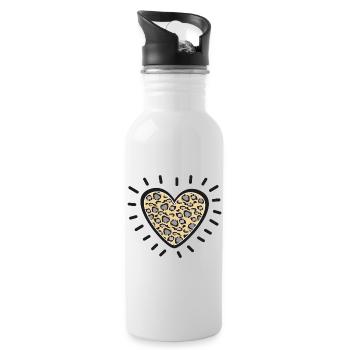 Leopard Heart Burst - Water bottle with straw - white - Right