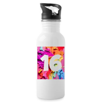 NO. 16 NUMBER 16 COLORFUL 16TH BIRTHDAY - Water bottle with straw - white - Right