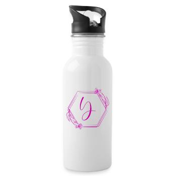 Y Kalligraphie im Blütenrahmen - Trinkflasche mit integriertem Trinkhalm - Weiß - Rechts