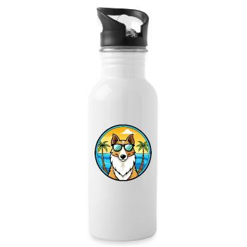 Smooth Collie Hunderasse Cartoon Sonnenbrille Strand - Trinkflasche mit integriertem Trinkhalm - Weiß - Rechts
