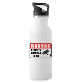 Warnung: CCTV-Kamera-Ausweis, Sicherheitsschild-Symbol - Trinkflasche mit integriertem Trinkhalm - Weiß - Rechts