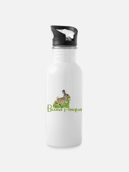Frohe Ostern - Trinkflasche mit integriertem Trinkhalm - Weiß