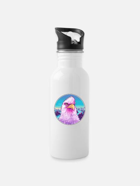 Huhn Aquarell Karikatur Kawaii Haustier Tier Farbe - Trinkflasche mit integriertem Trinkhalm - Weiß