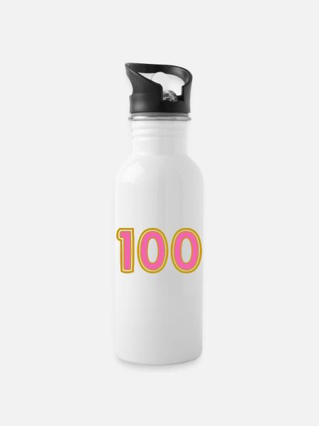 100. 100 ANS. 100e ANNIVERSAIRE. ANNIVERSAIRE 100 - Gourde avec paille intégrée - blanc