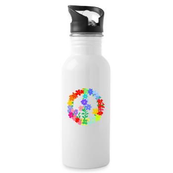 Hippi Blumenkranz Frieden und Liebe - Trinkflasche mit integriertem Trinkhalm - Weiß - Rechts