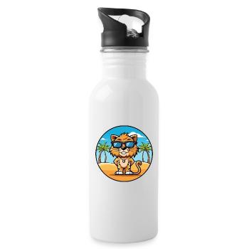 Liger Hybrid Löwe Tiger Katzenrasse Cartoon Strand - Trinkflasche mit integriertem Trinkhalm - Weiß - Rechts