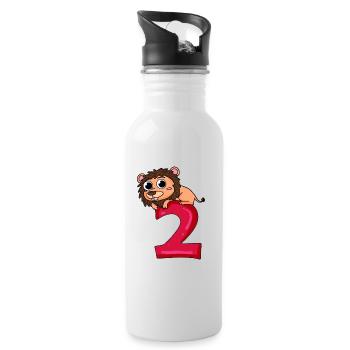 2 Geburtstag Löwe - 2 Jahre alt Geschenk - Trinkflasche mit integriertem Trinkhalm - Weiß - Rechts