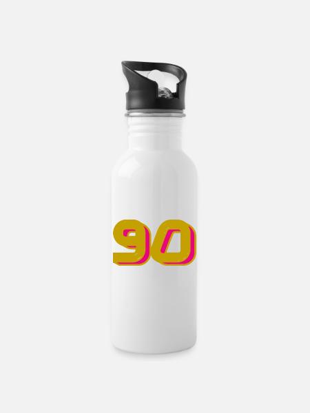 90. 90 ANS. 90e ANNIVERSAIRE. ANNIVERSAIRE 90 ANS. - Gourde avec paille intégrée - blanc