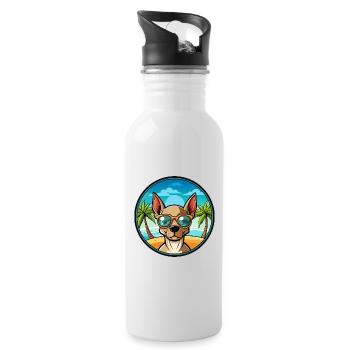 Mexikanische haarlose Hunderasse Cartoon Sonnenbrille Strand - Trinkflasche mit integriertem Trinkhalm - Weiß - Rechts