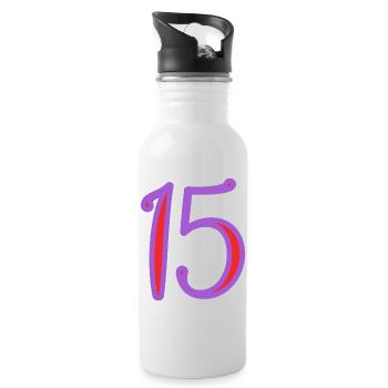 15. 15 JAHRE. 15-JÄHRIGES JUBILÄUM. 15-JÄHRIGES JUBILÄUM. - Trinkflasche mit integriertem Trinkhalm - Weiß - Rechts