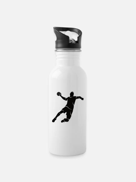 Handballspieler Handball Silhouette Handballer - Trinkflasche mit integriertem Trinkhalm - Weiß