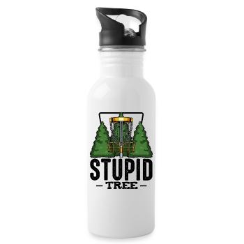 Stupid Tree Disc Golf saying Frisbee gift - Water bottle with straw - white - Right