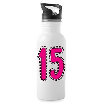 15. 15 ANS. 15e ANNIVERSAIRE. ANNIVERSAIRE 15 ANS. - Gourde avec paille intégrée - blanc - Droite