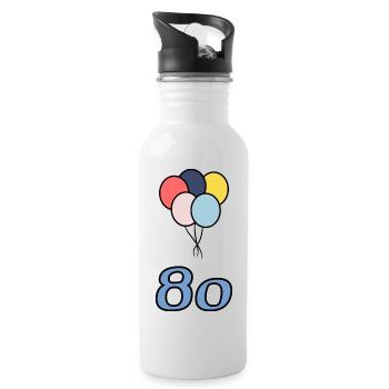 80. 80 ANS. 80e ANNIVERSAIRE. ANNIVERSAIRE 80 ANS. - Gourde avec paille intégrée - blanc - Droite
