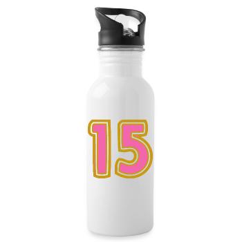 15. 15 ANS. 15e ANNIVERSAIRE. ANNIVERSAIRE 15 ANS. - Gourde avec paille intégrée - blanc - Droite