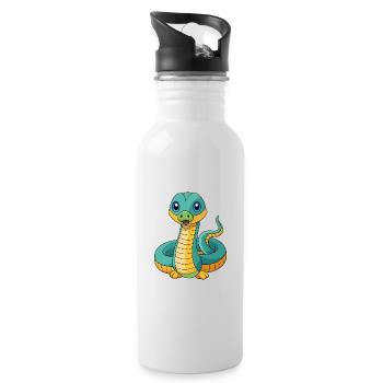 Anaconda Niedliche Maskottchen Zeichentrickfigur Kawaii - Trinkflasche mit integriertem Trinkhalm - Weiß - Rechts