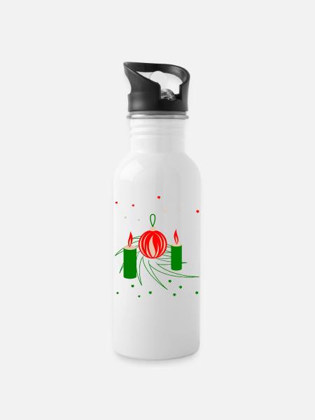 Advent - Trinkflasche mit integriertem Trinkhalm - Weiß