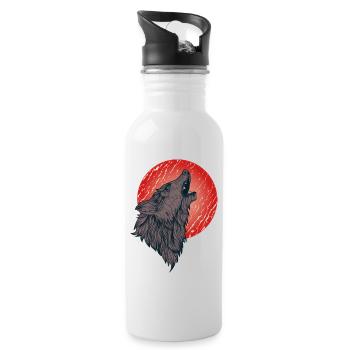 Howling wolf, full moon - Water bottle with straw - white - Right