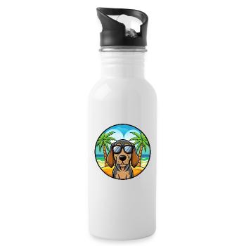 Black And Tan Coonhound Dog Breed Cartoon Beach - Water bottle with straw - white - Right